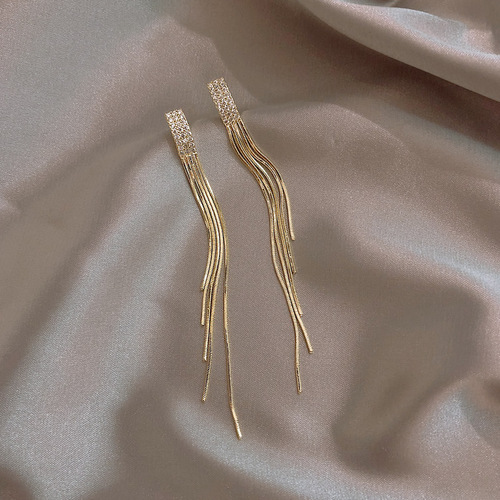 S925 Silver Needle Earrings for Women Dongdaemun New Trendy Cool Style Earrings Temperament Long Tassel Versatile Earrings