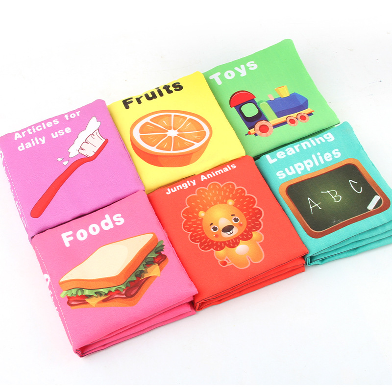 Nuevos juguetes para bebés bebé libro de tela desgarrable educación temprana diversión Inglés libro de tela cognitiva Palm Book transfronteriza