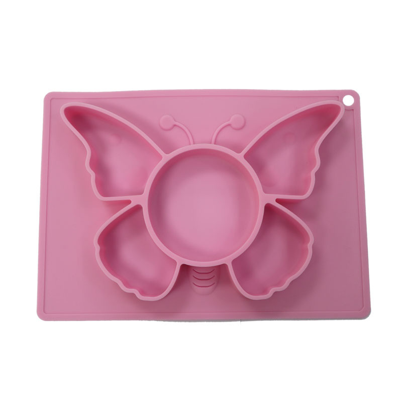Fabricante de silicona plato de cena para niños de silicona de grado alimenticio de dibujos animados tipo gatito tipo mariposa plato de cena suave para niños plato de merienda