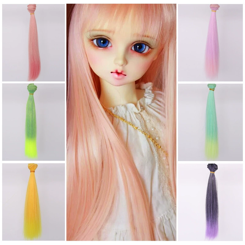 Прическа куклы, прямой градиент DIY, длиной 1 м (подходит для голов BJD), варианты Multicolor