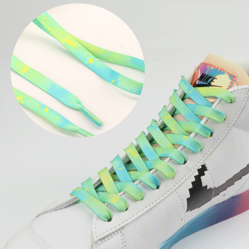 Colorido impreso corbata teñida cordones personalidad aj1 8mm de doble capa plana deportes zapatos blancos ins moda floración cordones