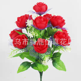 仿真花假花12朵玫瑰花束装饰婚礼塑料花家用绢花摆件永生花批发