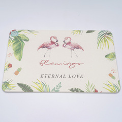 中國風硅藻泥吸水地墊浴室防滑彩印吸水速干型火烈鳥圖地墊代發