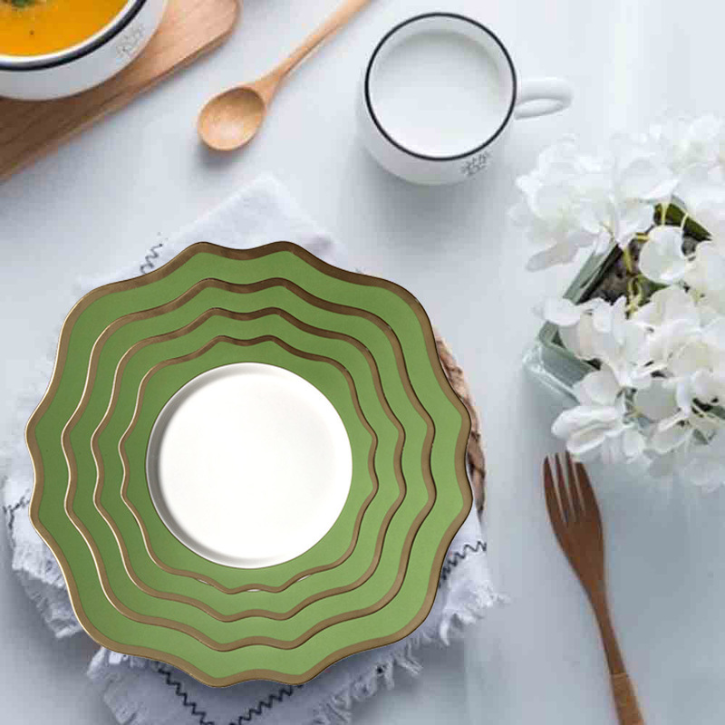 Scandinavian Style Green Sunflower Bone China Tableware Set European Wedding Restaurant Steak Dessert Pasta Plate Dish Plate
