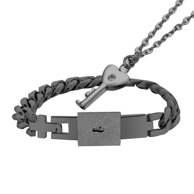 Venta caliente transfronteriza pareja concéntrica cerradura titanio acero pulsera no-desvanecimiento moda letras Acero inoxidable clave pulsera al por mayor