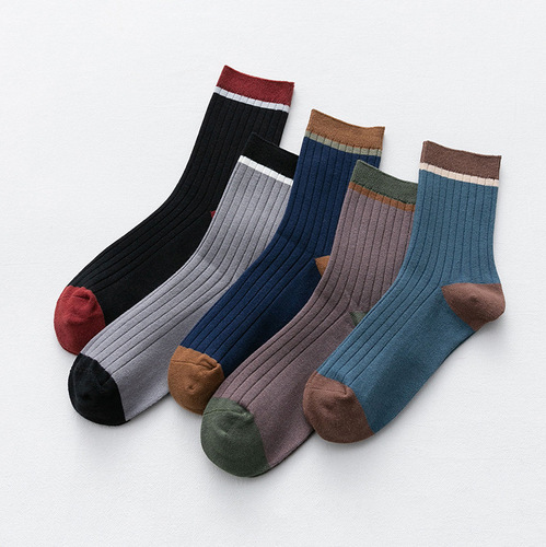 Spring and autumn mid-calf socks for men, double-needle solid color business casual stockings, men's cotton socks, Zhuji men's socks wholesale