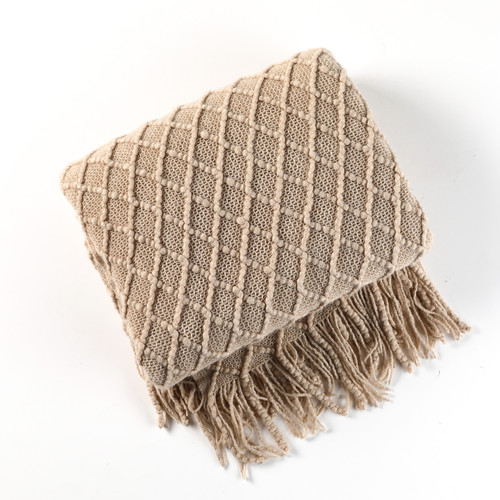 Nordic sofa blanket knitted blanket shawl blanket Amazon tassel air conditioning blanket bedside towel solid color summer blanket