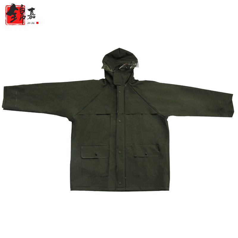 Customized Military Green Thickened Knitted Fabric Pvc Raincoat Set, High-End Military Green Breathable Outdoor Men's Raincoat for Domestic Sales