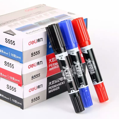 Deli marker s555 large double-headed marker black blue red large-head pen CD disc pen writing marker pen