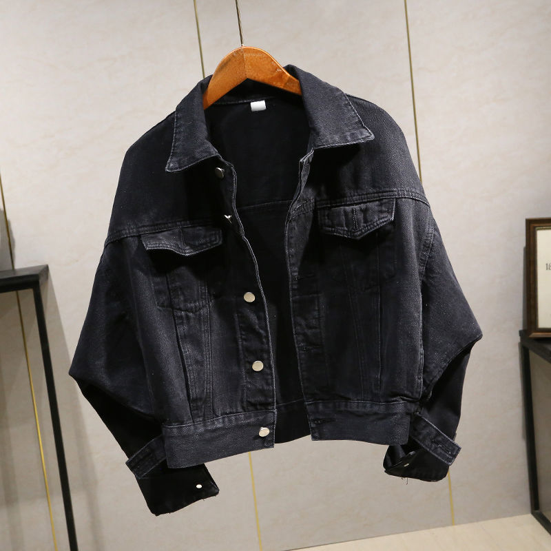 Black Bat Sleeve Short Denim Jacket for Women 2020 Spring & Fall New Korean Style Loose Bf Hong Kong Style Student Jacket Trendy