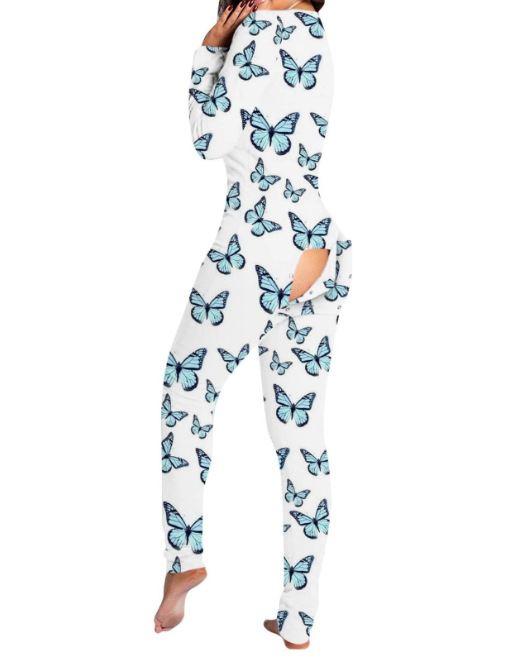 2021 estación independiente Amazon nuevo mono botón impreso botón funcional Flip pijamas para adultos