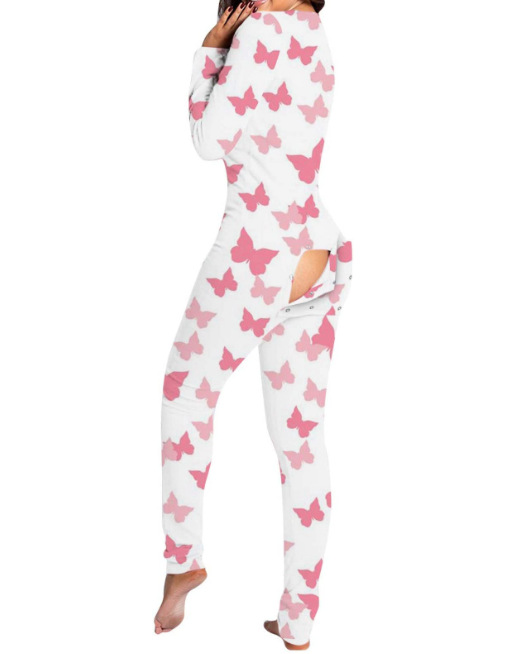 2021 estación independiente Amazon nuevo mono botón impreso botón funcional Flip pijamas para adultos