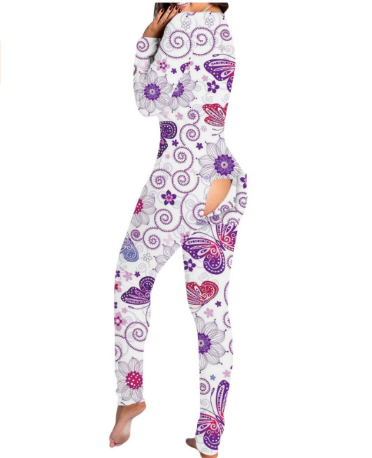 2021 estación independiente Amazon nuevo mono botón impreso botón funcional Flip pijamas para adultos