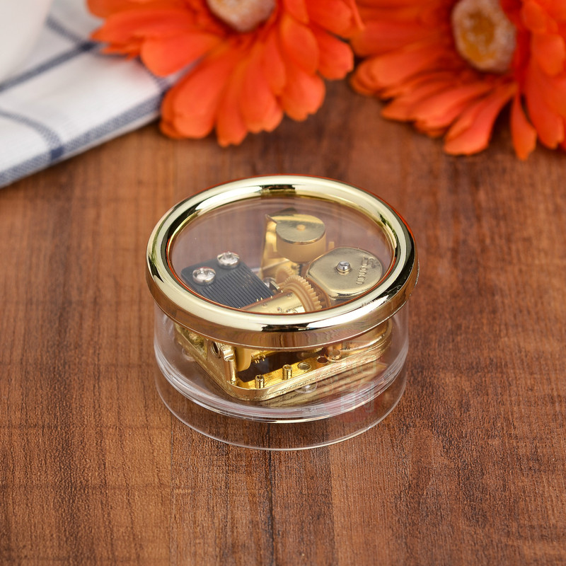 Gold Plated Movement Acrylic Round Music Box Photo Frame Music Box Festival Gift Creative Crafts Ornaments