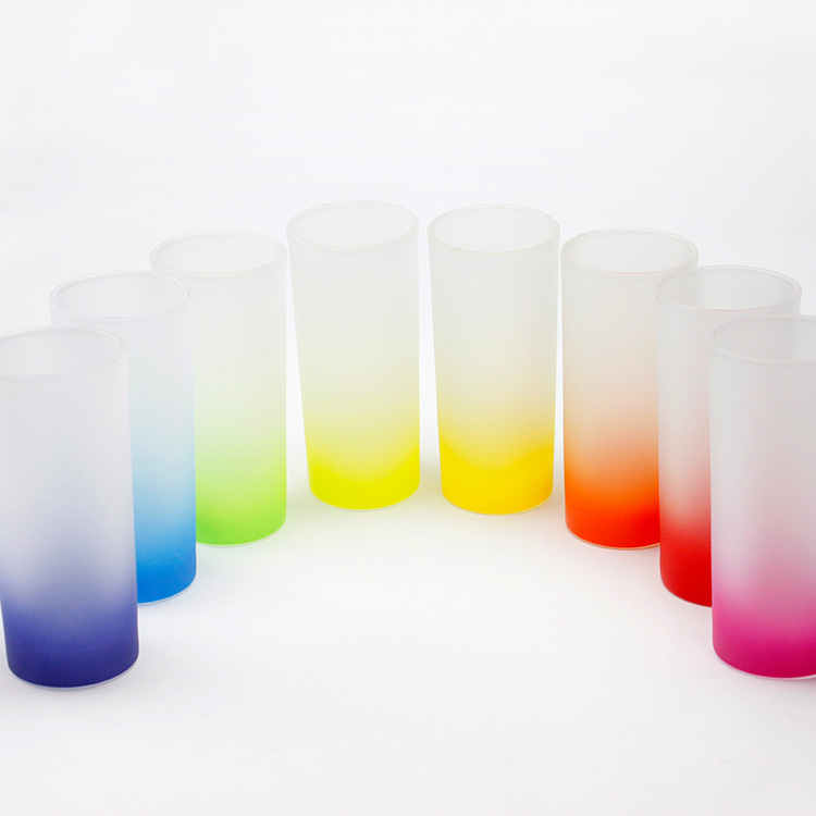 Transferencia térmica de vidrio transparente esmerilado de color de vidrio de fondo 10oz color gradiente de color taza de vidrio esmerilado