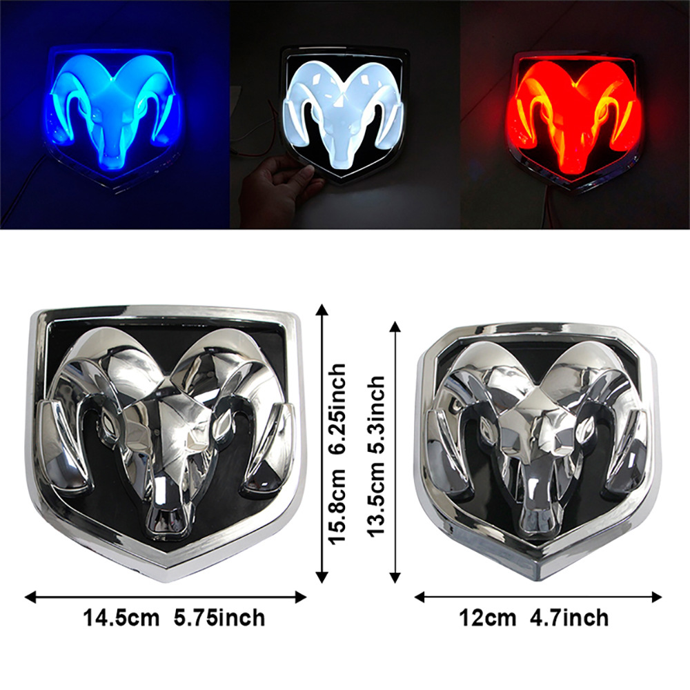 Aplicable a esquivar la luz delantera del logotipo del coche RAM logotipo luminoso RAM luminosa etiqueta engomada del logotipo del coche cabeza de oveja cola trasera logotipo modificado luz del coche