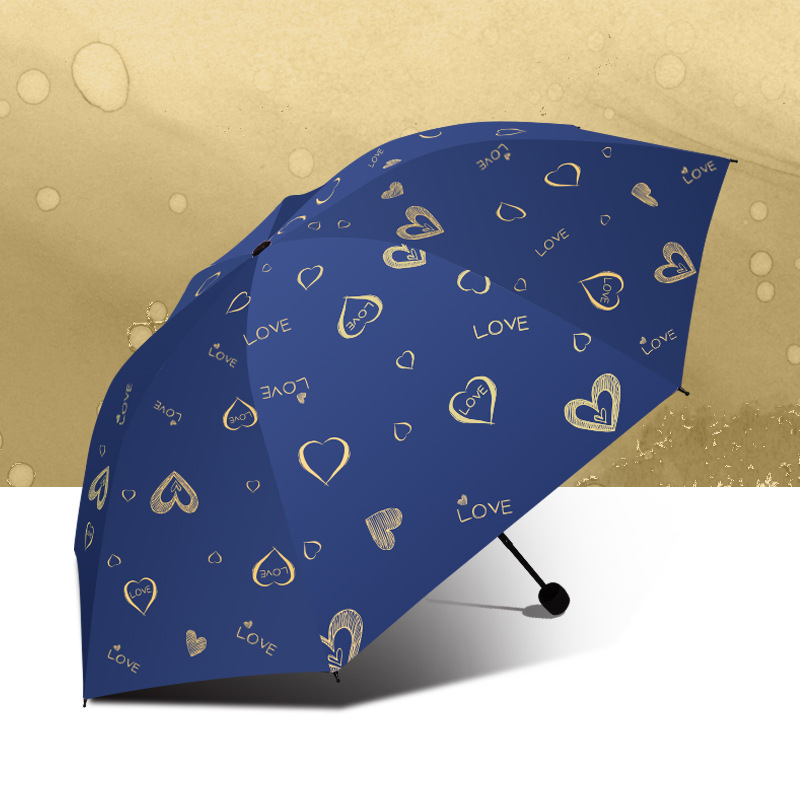 Three fold small fresh gilding love women's rain and shine dual-purpose umbrella creative vinyl UV protection sun umbrella manufacturers wholesale