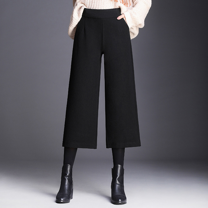 Wide Leg Pants Women's Eight-point Straight Pants Woolen High Waist Small Draping Seven-point Slimming Casual Wide Leg Pants Not Wrinkled