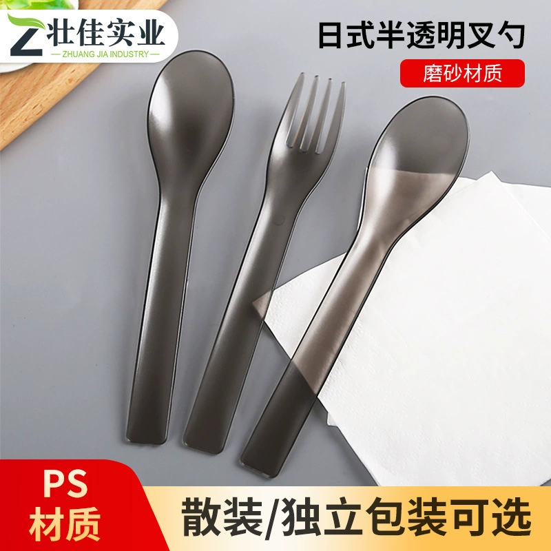 Японские столовые приборы: вилка и ложка 17 см, полупрозрачная ложка в индивидуальной упаковке, десертная вилка и ложка, одноразовые пластиковые утолщенные ложки для фруктов.