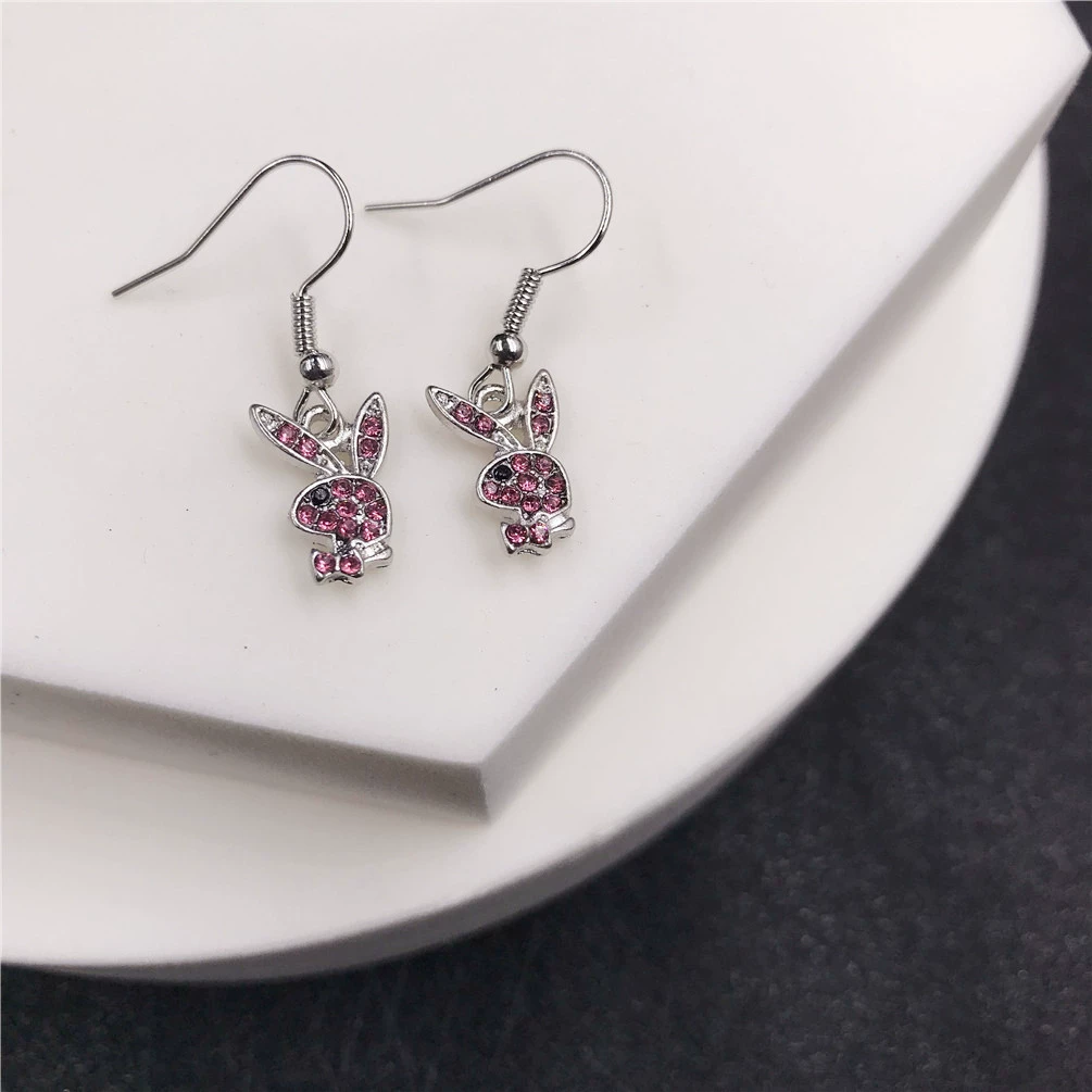 Кролик клип-уши серьги, нержавеющая сталь, кристалл из rhinestone, панк-хип-хоп стиль, без прокола