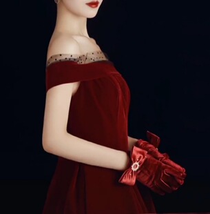 Bride wine red velvet short retro wedding dress gloves travel brand sunscreen wedding dress gloves wholesale