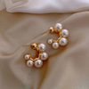 South Korean silver needle, fashionable goods, retro earrings from pearl, silver 925 sample, simple and elegant design