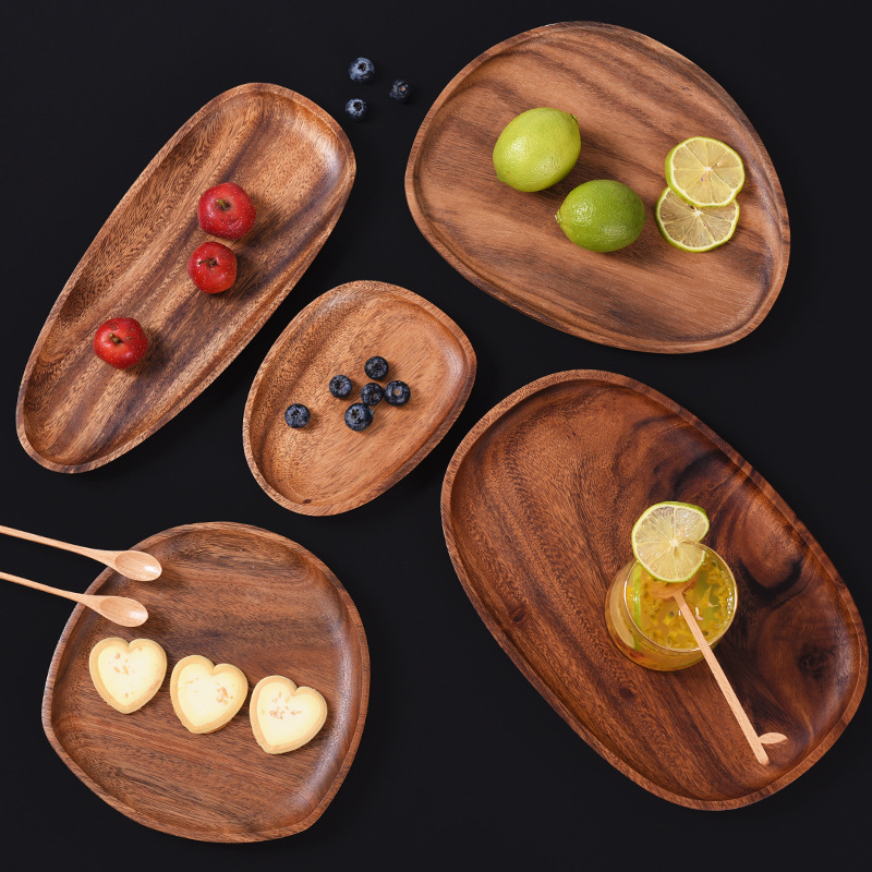 Acacia Wood Asymmetrical Special-Shaped Plate Multi-Functional Storage Plate Japanese Creative Solid Wood Plate Set Factory Wholesale