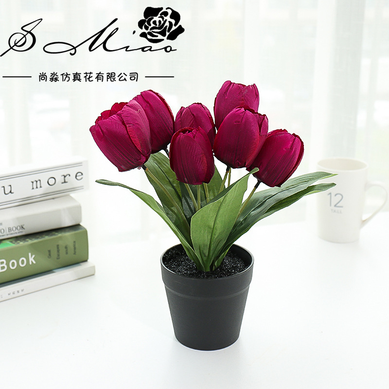 Flor artificial de siete cabezas tulipán bonsai decoración interior creativa flor artificial suministro directo de fábrica entrega de una pieza artificial planta verde image 7