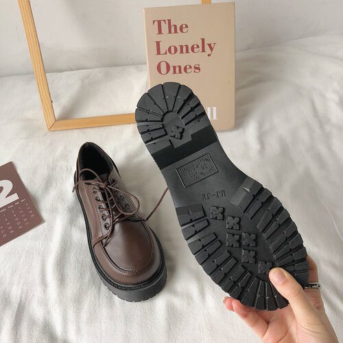 British style black small leather shoes for women 2024 spring new retro single shoes flat Japanese style jk student platform women's shoes