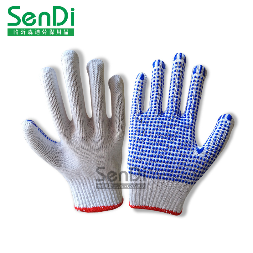 点塑手套 防滑耐磨 劳保棉纱珠塑涂胶PVC防护工作漂白线手套批发
