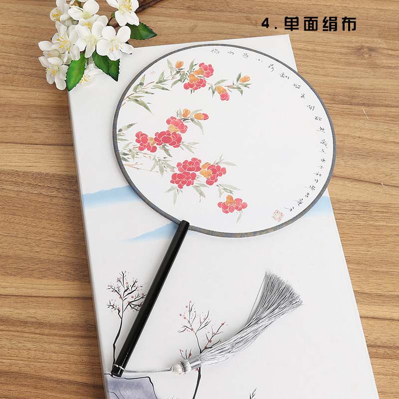 Ventilador de estilo antiguo de fábrica ventilador redondo estilo chino danza clásica traje corte mujer Hanfu borla pequeño ventilador redondo al por mayor