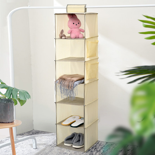 Bamboo multi-layer wardrobe storage hanging bag, washable foldable clothing storage bag, categorized organization hanging storage bag