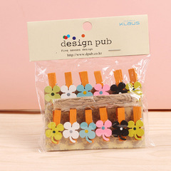 Photo album wooden clip cartoon, hemp rope small wooden clip photo wall decoration wall hanging memo clip, colorful four-leaf clover