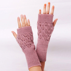 Cross-border cashmere glove wholesale hollow acrylic half-finger knitted long gloves Korean style finger-exposing half-finger gloves for women Western style