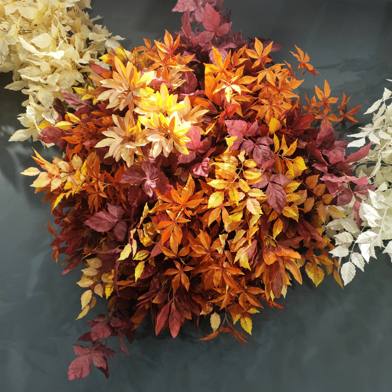 Simulation 9-color 5-fork Lingxiao Banyan Tree Leaf Wedding Auditorium Ceiling Flower Material Autumn Color Soft Fake Plant Factory Simulation 9-color 5-fork Lingxiao Banyan Tree Leaf Wedding Auditorium Ceiling Flower Material Autumn Color Soft Fake Plant Factory