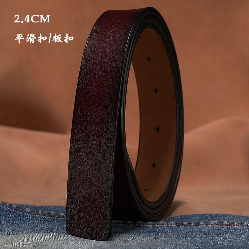 Cinturón sin cabeza de piel de vaca tira de hebilla lisa de cuero de los hombres con cuerpo