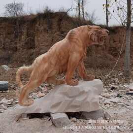 晚霞红石雕上山老虎濠牛属相雕塑大理石动物雕像来图雕刻摆件厂家