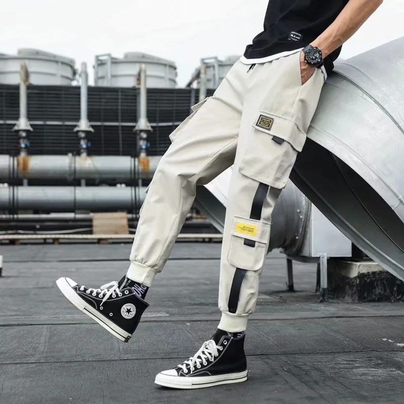 Ropa DE TRABAJO pantalones hombres de moda con forro polar primavera y verano overoles de marca de moda casual hombres sueltos deportes tobillo-longitud pantalones atados al tobillo