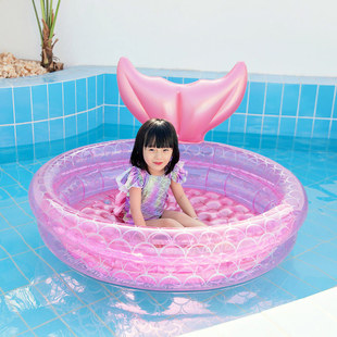 Надувной детский бассейн домашнего использования, розовый круглый кушон, морская ванна, русалка