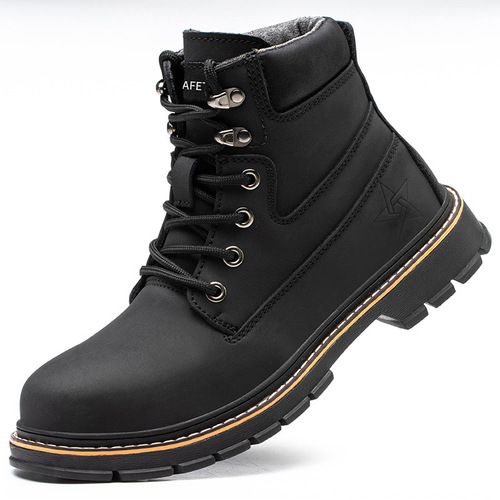 New super fiber leather labor protection shoes, cross-border high-top anti-smash and puncture-proof work shoes, fashionable safety shoes