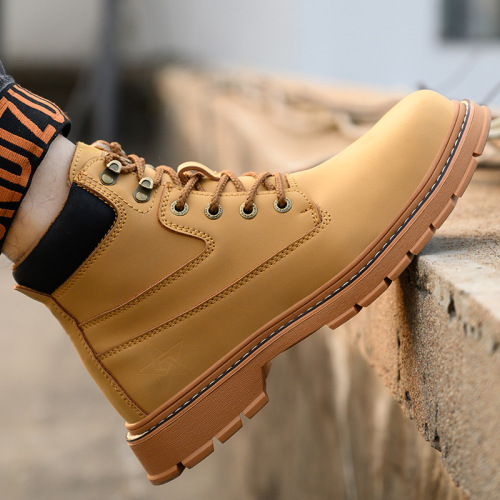 New super fiber leather labor protection shoes, cross-border high-top anti-smash and puncture-proof work shoes, fashionable safety shoes