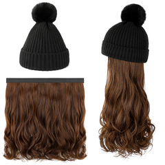 Hairpiece Long Curly Winter Hairfall Detachable Fashion Knitted Hat Natural Realistic Influencer Hair Hat