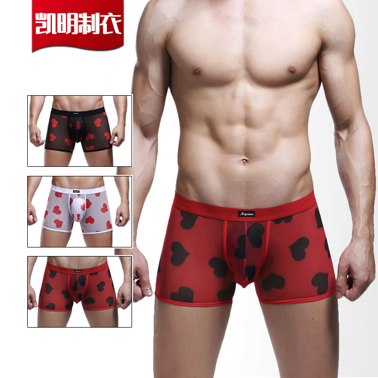 New 2025 Summer Heart-Themed Couple Men's Underwear, Popular Cross-Border European and American Boxer Briefs, Personalized Shorts for Men