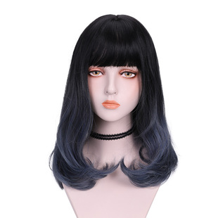 Factory direct wig long curly hair natural fluffy realistic female long hair face trim long hair neat bangs full head cover