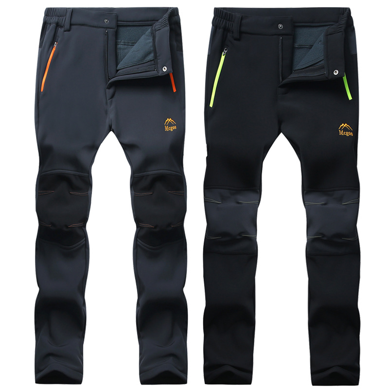 Outdoor Soft Shell Pants, Men's and Women's Short-Sleeved Winter Windproof and Waterproof Fleece-Lined Thickeneded Ski Mountaineering Pants