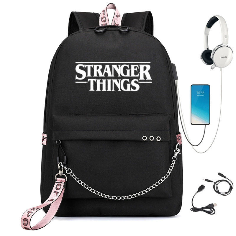 Рюкзак (Stranger Things) школьная сумка — USB-порт, железная цепь и лента, размер один