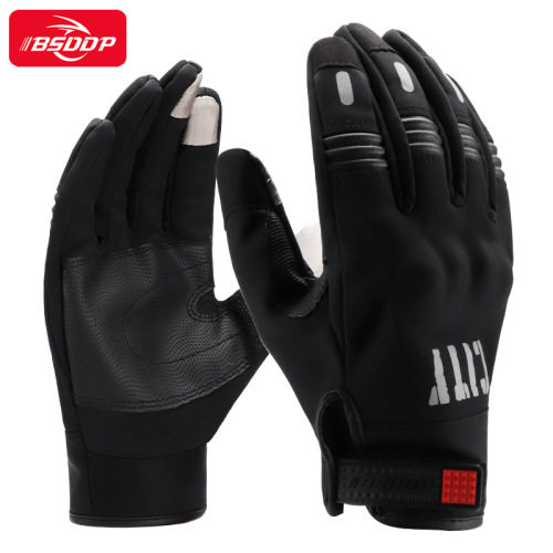 Waterproof winter velvet thickened motorcycle warm-proof rain-proof touch screen wind-proof and cold-proof mountaineering outdoor riding gloves