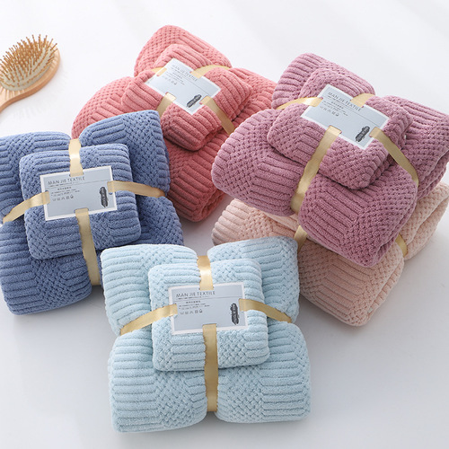 High-density coral velvet soft and water-absorbent plain auspicious pattern towel bath towel set gift set wholesale advertising benefits