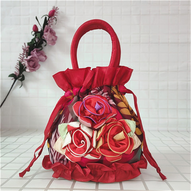Bolso del teléfono móvil bolso de flores de encaje estilo étnico cubo cordón bolsa de tela bolso de las mujeres bolso de noche bolso hanfu hecho a mano