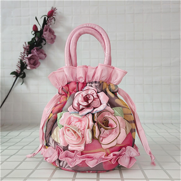 Bolso del teléfono móvil bolso de flores de encaje estilo étnico cubo cordón bolsa de tela bolso de las mujeres bolso de noche bolso hanfu hecho a mano